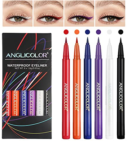 Anglicolor 6 Farben Farbige Eyeliner, Diamond Glitter Liquid Eyeshadow Langlebiger Flüssiger Eyeliner,Glitter Wasserdicht Metallic Liquid Glitter Eyeliner (Kit A)