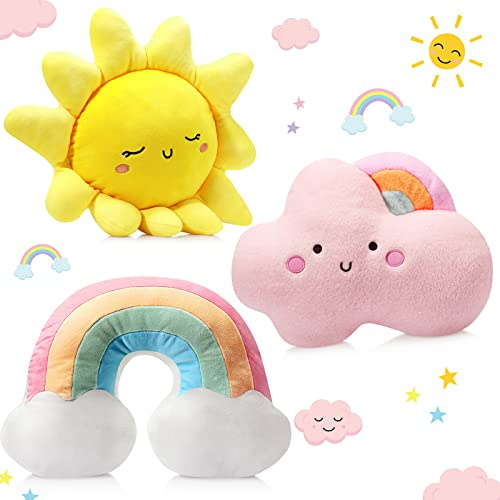 Queekay Set of 3 Kid Moon Star Cloud Cushion Soft Plush Pillow Nursery Stuffed Throw Cushion Children Cute Pillow for Baby Room Reading Nook Decorations Gifts(Cute Style)