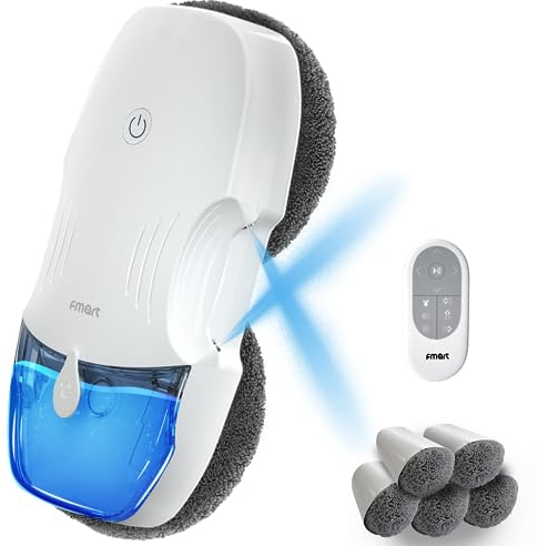 Fmart Robot Laveur de Vitre T10, Laveur Electrique Automatique Pulvérisation d'eau Bidirectionnelle, Robot Nettoyeur Vitre 3800pa de Aspiration Puissante, élécomman