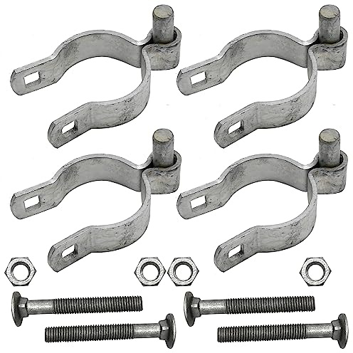 4 x Kettenglied-Zaun-Torpfostenscharnier für Außendurchmesser/Rohr, verzinktes Kettenglied-Pfostentorscharnier, Mutter/Bolzen im Lieferumfang enthalten (7,5 cm)