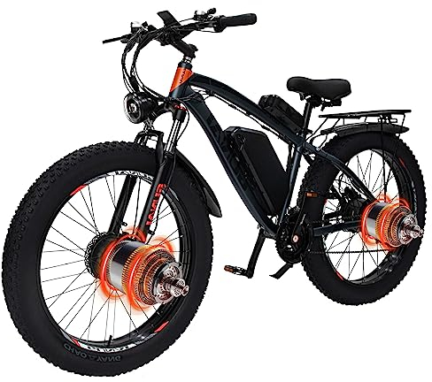 KELKART Dual Motor Electric Mountain Bike 26inch Fat Tire Ebike with 48V 22AH Battery Electric Bicycle for Adult