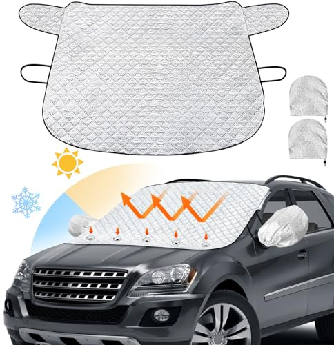 Premium All-Weather Magnetic Car Windscreen Cover – Heavy Duty Summer Sun Shade for UV Protection & Winter Snow Ice Frost Shield | Foldable Windshield Protector for Cars, SUVs, Trucks (Large)