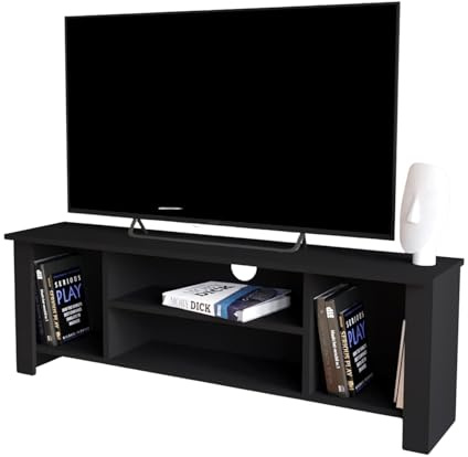 Bimossa Arsin 114cm Wooden TV Stand for 50 Inch TV - Black TV Unit with Storage Open Shelves, Media Console Cabinet for Living Room