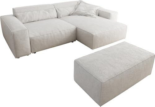 DELIFE Eckcouch Sirpio XL Bouclé Creme-Weiß 270x170 cm Recamiere variabel