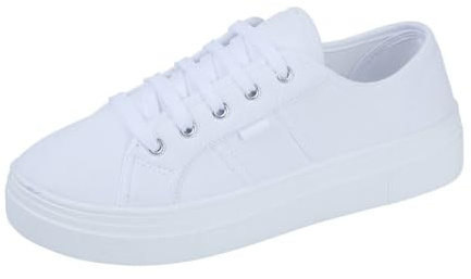 Ladies Platform Canvas Trainers Womens LACE UP Pumps Chunky Flatform Sneakers Shoes White UK 8