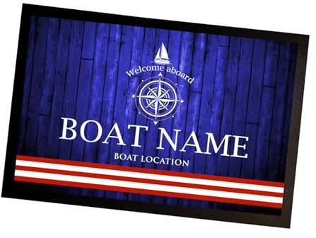 ARTYLICIOUS Personalisiertes Boot – schmales Boot / Yacht / Segelboot / Kanalkahn – nautisch gestreifter Anker 75 x 50 cm Matte LBM105