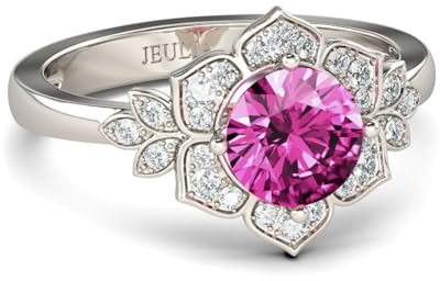 Jeulia 925 Sterling Silber Damenring mit Blumen-Rundschliff Zirkonia Ringe Jubiläums Ewigkeitsring Verlobungsring mit Schmuckschatulle zum Weihnachten, Valentinstag (Ausgefallenes Rosa, 59(19))