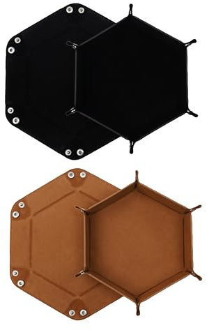 2 Stück Faltbare Würfelbretter Doppelseitig Würfelbrett, Samt Faltbar Würfeltablett Hexagon Würfelteller Leder Würfelbretter für RPG DND Dragons Würfel Spiele (Schwarz - Braun)