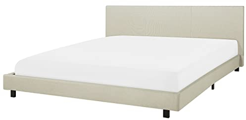 Beliani Waterbed Fabric Beige Super King Modern Size with Mattress 6ft
