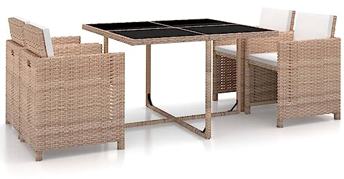 Willood 5-TLG. Garten-Essgruppe mit Auflagen Poly Rattan Beige