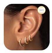 LOLIAS 3 Paar Ohrringe Creolen Gold 925 Silber Edelstahl Ohrringe Set