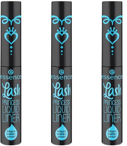 essence Lash PRINCESS LIQUID LINER black waterproof, Eyeliner, Schwarz, langanhaltend, intensiv, vegan, wasserfest, ohne Mikroplastikpartikel, ölfrei, 3er Pack (3x3ml)