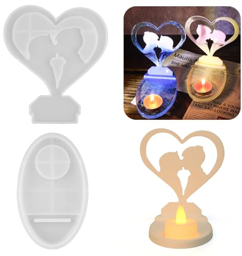 2 Pezzi Stampi per Resina Epossidica, Stampi in Silicone per Resina di Cuore, DIY Stampi per Candele in Silicone, Stampi Resina Epossidica per Decorazione Della Casa, Portacandele