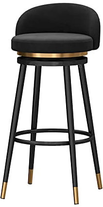 Barhocker in Thekenhöhe, Barhocker, gepolsterter Drehstuhl mit Rückenlehne, 360° drehbarer Barhocker, Sitzfläche aus Samt, schwarze Metallbeine, Sitzhöhe 75 cm (Rosa Höhe 75 cm) (Schwarz Höhe 65 cm)