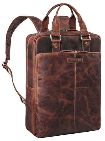 STILORD Ingo Smal Laptop Ryggsäck Läder 15,6 Tum Herrar & Damer Ryggsäck Klassisk Affärsryggsäck Elegant Reseryggsäck Dagsryggsäck Äkta läder Farbe:Ambra-konjak