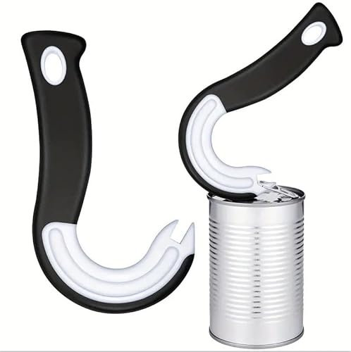 Fadbudss 2 PCS Manual Black Plastic J-Shaped Easy Open Pull Tab Can Opener, Tin Opener, Kitchen Aid Tool for Seniors and Weak Hands
