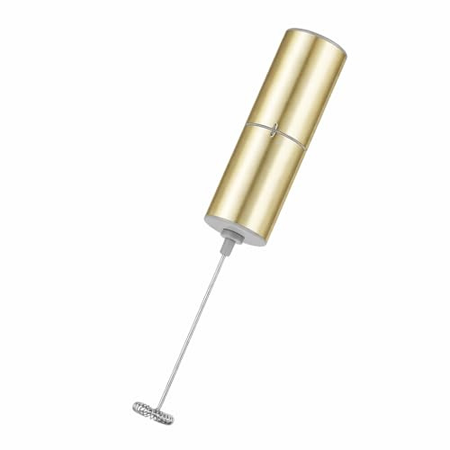 ELMWAY Metallic Electric Milk Frother – Handheld Battery-Powered Electric Whisk, Durable and Easy to Use for Coffee, Latte & Matcha, Sleek Stainless Steel Shell – Gold (2 × AA Required)