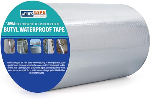 ADHES Cinta Adhesiva de Aluminio de Butilo Impermeable, Con Caucho Fuerte de 200mm x 5m, 1,5 mm De Espesor, Adecuada Para Pérdidas en Techos, Grietas Superficiales