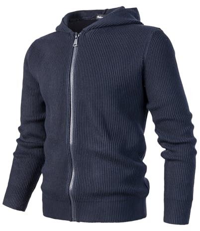 Harbrosrce Cárdigan con Capuch para Hombre Otoño Invierno Chaqueta Cálido de Punto Grueso Sudaderas Cálido Chaleco con Cremallera Cardigan Rebecas