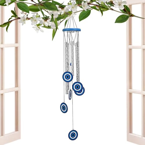 Evil Eye Windspiel,Evil Eye Windspiel,Dekoratives Amulett-Windspiel - Blauer böser Blick zum Aufhängen, Windspiel aus Metall für die Dekoration Ihres Zuhauses und Gartens