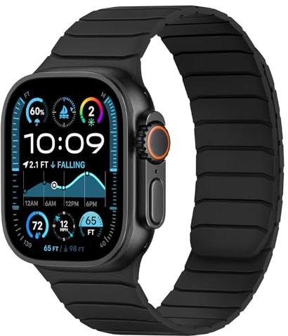Tasikar Magnetiska remmar kompatibla med Apple Watch 49 mm 46 mm 45 mm 44 mm 42 mm mjukt ersättningsarmband i silikon kompatibelt med iWatch Ultra SE-serien10 9 8 7 6 5 4 3, Svart