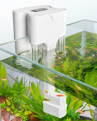 AQQA Fish Tank Filter, Dual Waterfall Hang on Back Filter Aquarium, 200L/h Adjustable Aquarium Filter with 3-stage Filtration, 6W