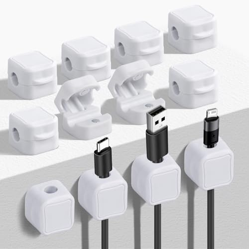 12 PCS Desk Cable Tidy Clips, White Phone Cable Clips, Cable Organiser Magnetic, Cable Clip Self Adhesive, Wire Holder for Desk, Office, Home, Phone Charging, USB, Audio Cable, Nightstand, Car