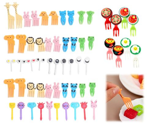 Mini Forchette Da Frutta A Forma Di Cartone Animato, 58 Pezzi stuzzicadenti per bambini, per torte e dolci, mini spiedini, stuzzicadenti, adulti, dessert, frutta, pasticcini, feste per bambini