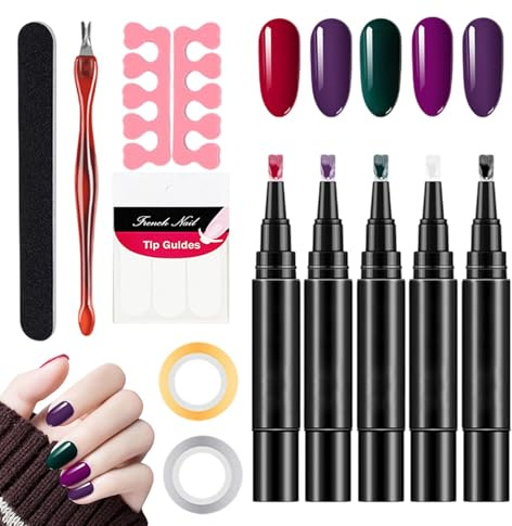 Set de pluma de uñas, gel de uñas, conjunto de uñas, esmalte de uñas, gel de gel, 5 unidades, conjunto de lápiz de gel con base y capa para secado rápido