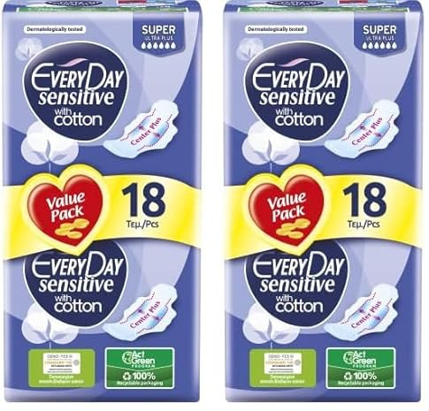 EveryDay Sensitive Cotton Assorbenti Ultra, Lungo con Ali, Filtrante con Cotone, 18 Unità (Confezione da 2)