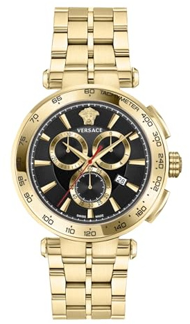 Versace - Herrarmbandsur kvarts mode armband och fodral rostfritt stål guldfärg analog urtavla svart - VE6CA0623