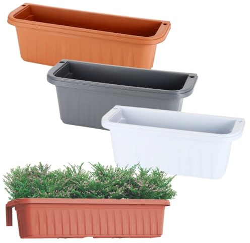 GarPet Blumenkasten Balkon Balkonkasten mit Halterung Pflanzkasten Balkonkasten mit Wasserspeicher Blumenkasten Balkongeländer Geländerkasten ohne Bohren Terracotta 50 cm