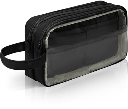 TIECHI Large Capacity Pencil Case – Black Pencil Case with Clear Window, Double Layer Design & Multi-Compartment Storage, Stationery Set for School Supplies, Back to School Stationery Supplies (Black)