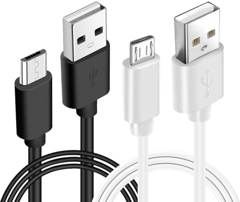 2Pcs Micro USB 2.0 Power Line, 2M 5V2A Fast Charging Cable PVC 480Mbps Data Transfer Wire USB-A to Android Charger Adapter Lead Cord for Kindle Paperwhite Samsung LG Xbox PS4 Motorola (Black+White)