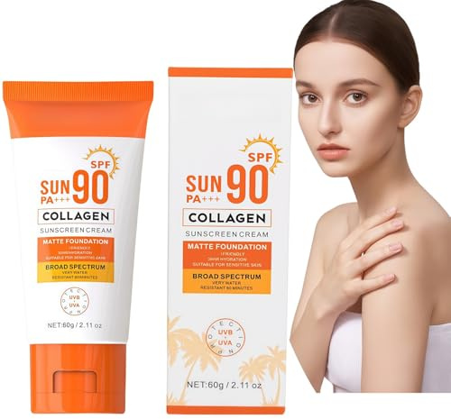 Collagen Sunscreen SPF 90 PA+++,Ultra High Protection Sunblock Against UVA/UVB,Factor 90 Sun Cream Face Moisturiser,Ultra Light UV Protetion Face Sunscreen,Sunscreen Fa/ce,Factor 90 Sun Cream