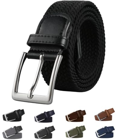 Cintura Elastica Uomo Intrecciata – Cintura Uomo Regolabile in Tessuto Flessibile con Fibbia in Metallo, Senza Fori, per Jeans, Pantaloni, Casual, Lavoro, Golf