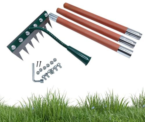 El rastrillo de hierro 2.0 viene con un mango extendido. Es un rastrillo de hierro de acero al carbono de 7 dientes, una herramienta de jardinería manual desmontable, adecuada para jardinería y