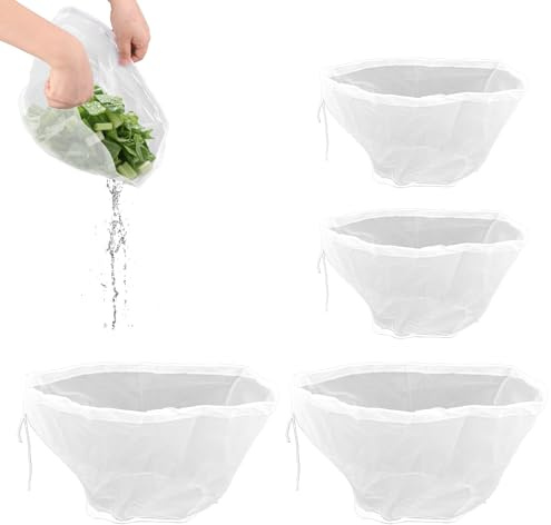 4pcs Bowl-Shaped Nylon Nut Milk Bags, Medium and Large Cheese Cloth Bags Reusable Fine Mesh Strainer for Almond Milk Greek Yogurt Juicing Coffee (White)