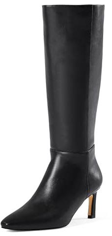 GENSHUO Botas Altas Mujer hasta la Rodilla con Tacón Kitten 5 cm, Punta Cuadrada, Cremallera Lateral, Cómodas y Elegantes para Otoño Invierno