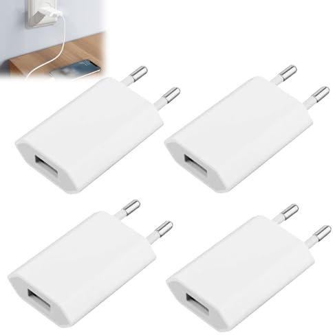 Presa USB, 4 pezzi, presa caricatore USB 5 V 1 A portatile, connettore caricatore per telefoni cellulari, adattatore di alimentazione universale compatibile con telefono Android