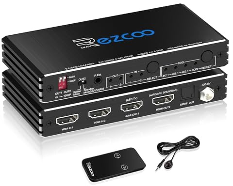 HDMI Splitter 4K 60Hz ARC/eARC for Soundbar HDMI Switch Bi-Direction 1 In 2 Out or 2 Input to 2 Output SPDIF 5.1CH Breakout D-olby Vision Atmos HDR CEC HDCP2.2 Scaler 4K 1080 for Xbox,PS5,SONOS ARC