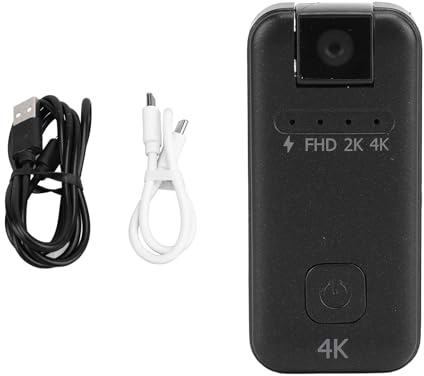 QWUUYEC 4K Thumb Action Camera, Mini Telecamera Portatile, Supporto Memoria 256GB, 120 Minuti Registrazione Continua - Registrazione Alta Definizione, Correzione Immagini Giroscopica,