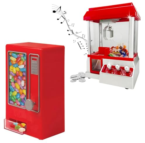 Candy Grabber & Vending Machine Bundle - For Kids Parties, Retro Fun Arcade Claw Crane Game Dispenser Grab Gadget Prize | For Treats, Chocolate, Sweets | 24 Coins, Novelty Gift For Xmas Party