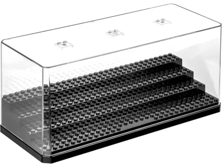 Zorplex Acryl Vitrine für Minifiguren, 4-Schicht Stapelbare Staubdichte Display Box mit Abnehmbaren Ebenen, Transparenter Schaukasten für Figuren, Bausteine und Sammlermodelle (Schwarz)