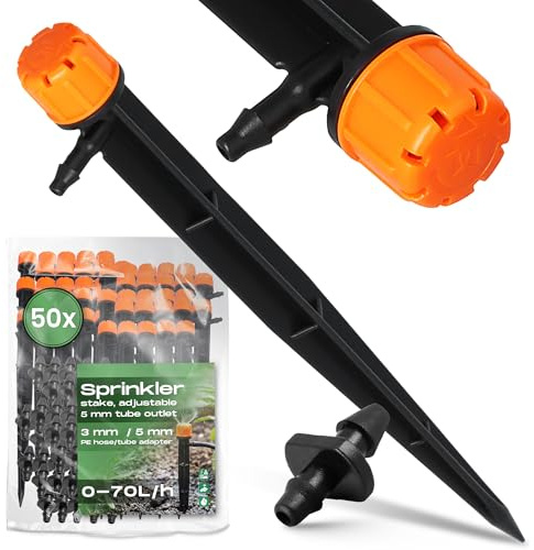 50x Instalguru Arroseur Jardin Micro Irrigation Goutte à Goutte 0-70 l/h Buse Réglable Automatique Diffuseur Eau Rotatif Adaptateur Tuyau Arrosage Pelouse Plantes Fleurs Potager