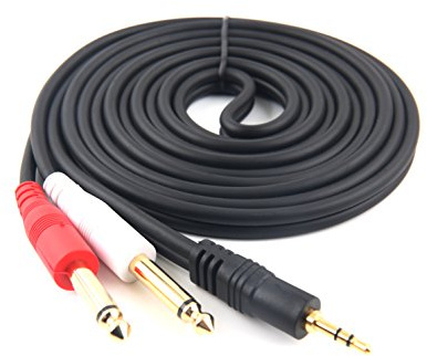 Devinal Stereo-Audiokabel TRS-Stecker, 3,5 mm (1/8 Zoll) bis zwei 6,35 mm (1/4 Zoll) TS-Mono-Stecker Y-Splitter - Gold- plattiert, langlebig, 3 Meters