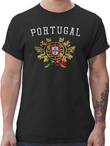 T-Shirt Herren - Fußball EM - Portugal Wappen WM - XL - Schwarz - Trikot Fussball Shirt männer Europameisterschaft portuga Tshirt triko fussballtrikot fu Ball Tshirts Shirts em- Fanartikel