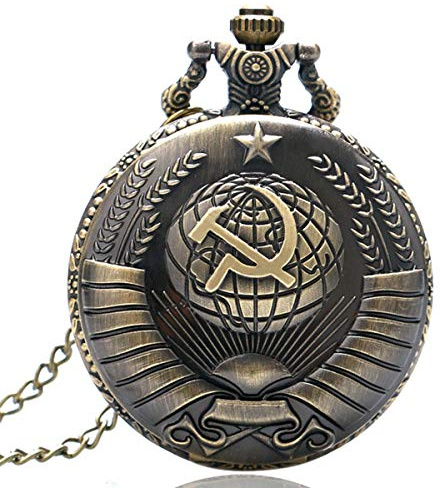 Relojes de Bolsillo para Hombre, diseño de Estrella del Comunismo, Bronce, Reloj de Cuarzo con Cadena, Regalo para Hombres