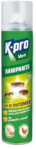 K.PRO Spray Terre de Diatomee - Élimine les Insectes Rampants - Punaises de lit, fourmis, puces, cafards...Effect Préventif et Curatif- Aérosol 400ML