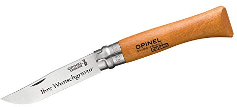 OPINEL Taschenmesser, Carbon (Nicht rostfrei) Buchenholz (mit Namensgravur, N° 10)